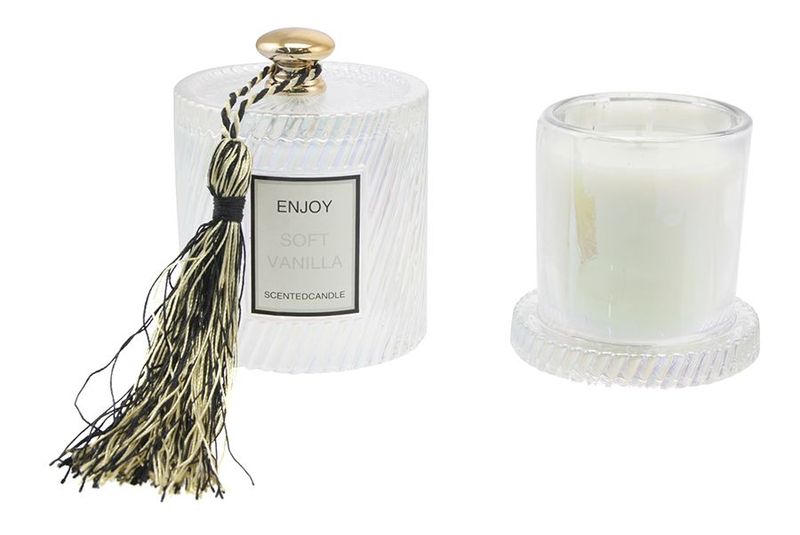 CANDELA VETRO 8X11,5CM 120G 294 VANIGLIA