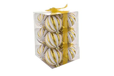BOX 12 SFERE 8CM SPICCHI BIANCO/ORO