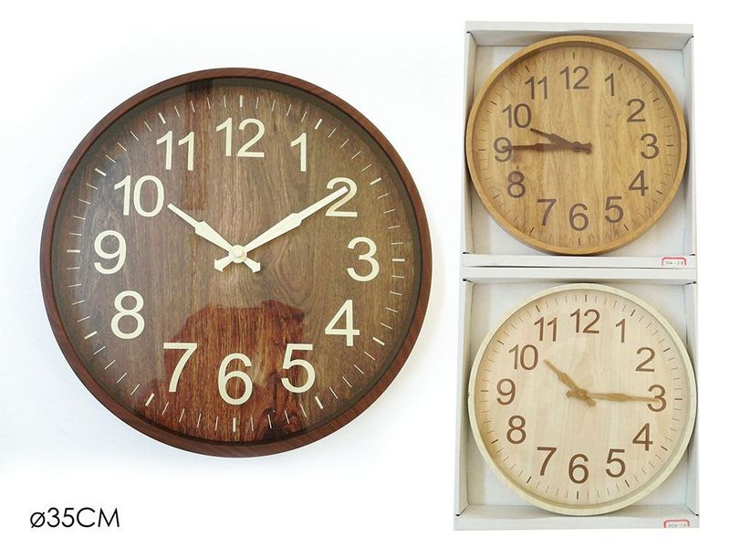 OROLOGIO DA  MURO EFFETTO LEGNO 35CM 3ASS