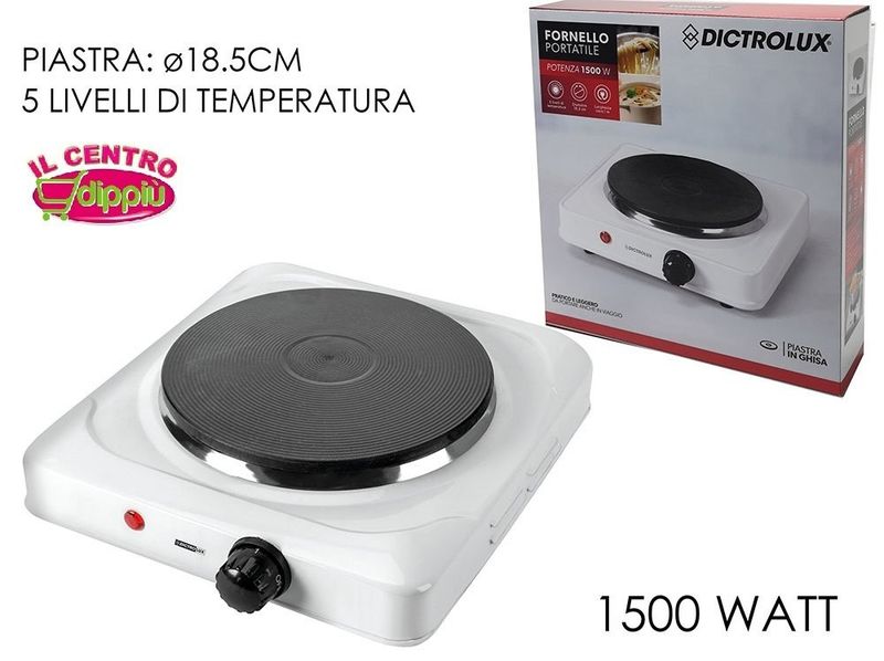 FORNELLO ELETTRICO 1500W 1 PIASTRA CON TERMOSTATO