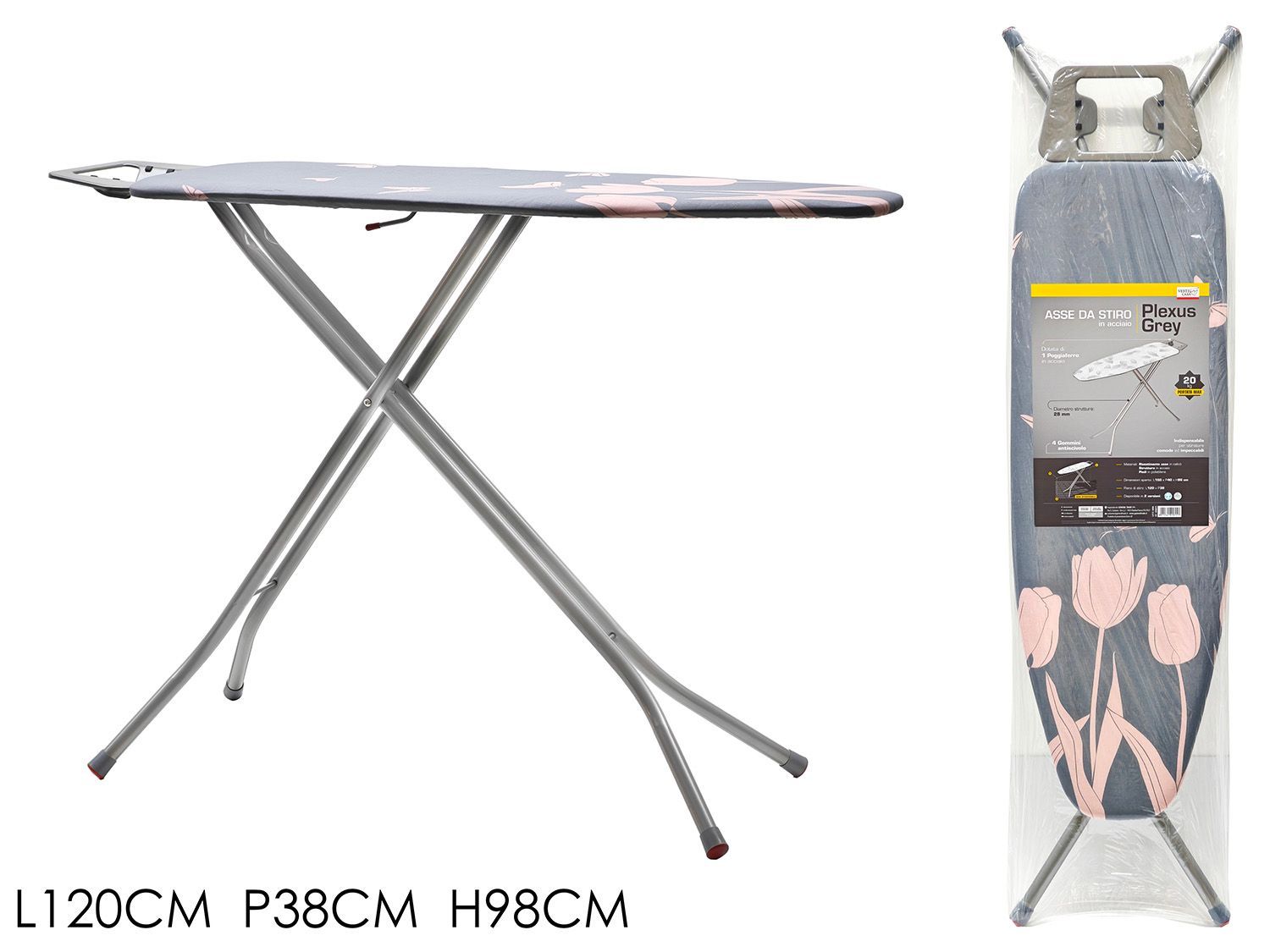 ASSE DA STIRO PLEXUS GREY 120X38CM 2ASS