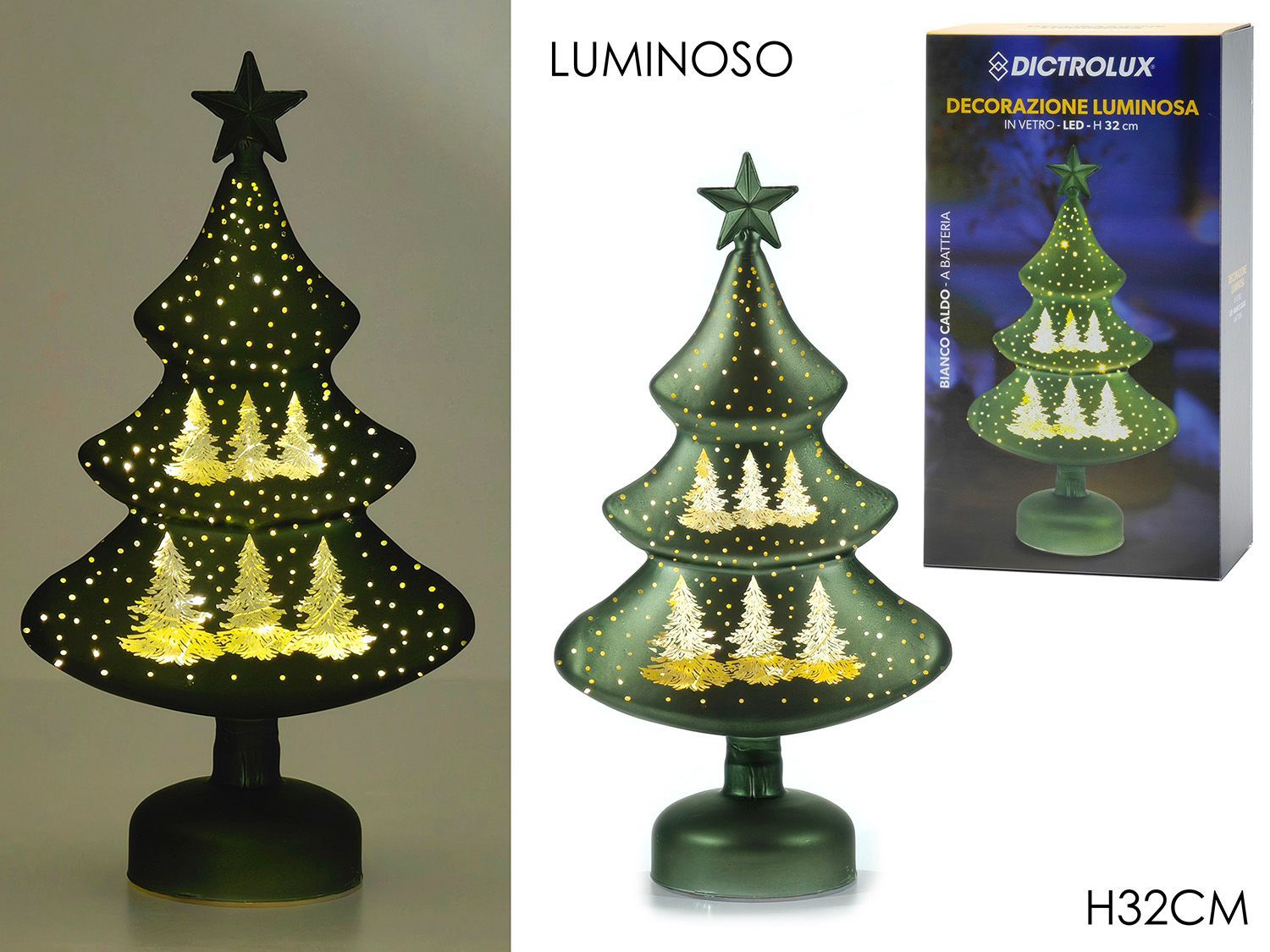 ALBERO NATALE B/O LUCE H32CM VERDE