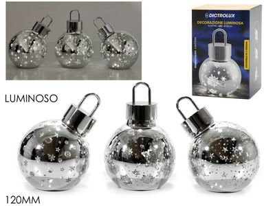 PALLA VETRO 120MM SILVER B/O LUCE 3ASS