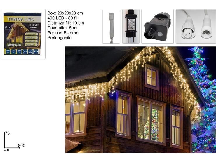 TENDA 400LED CON GIOCO FLASH 8MT PROLUNGABILE BIANCO CALDO O FREDDO