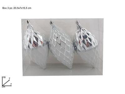 PALLE GOCCIA VETRO 16CM SET 3PZ SILVER LUCIDO CON DECORO