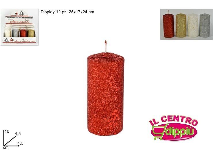 CANDELA CILINDRO 10CM GLITTERATA 4COL IN DISPLAY 6