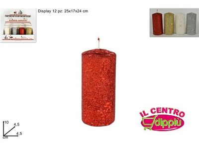 CANDELA CILINDRO 10CM GLITTERATA 4COL IN DISPLAY 6