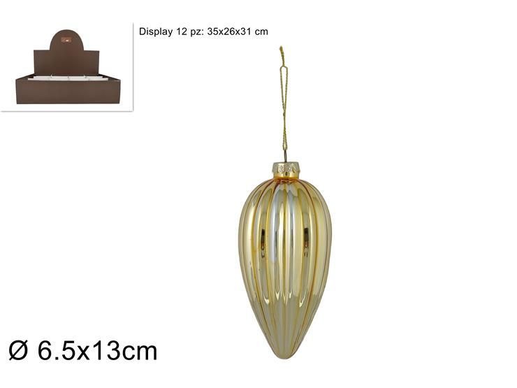 PALLA VETRO OVALE 13CM ORO LUCIDA RIGATA YQ230916-