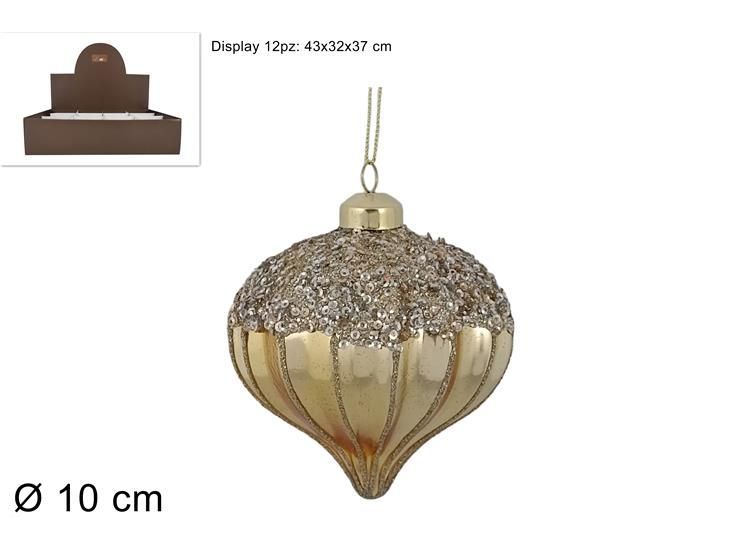PALLA GOCCIA VETRO 10 CM ORO CON PAILLETTES 982302