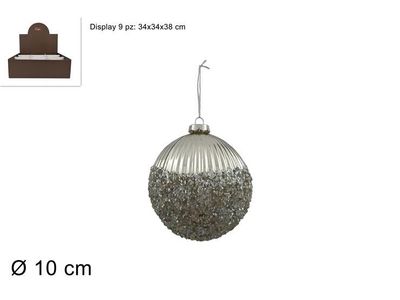 PALLA VETRO 10 CM SILVER RIGATA CON DIAMANTI KS24D