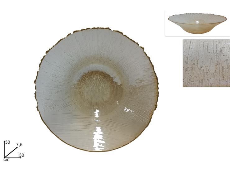 CENTROTAVOLA VETRO 30 CM ORO C/BORDO ORO MOR-202-B