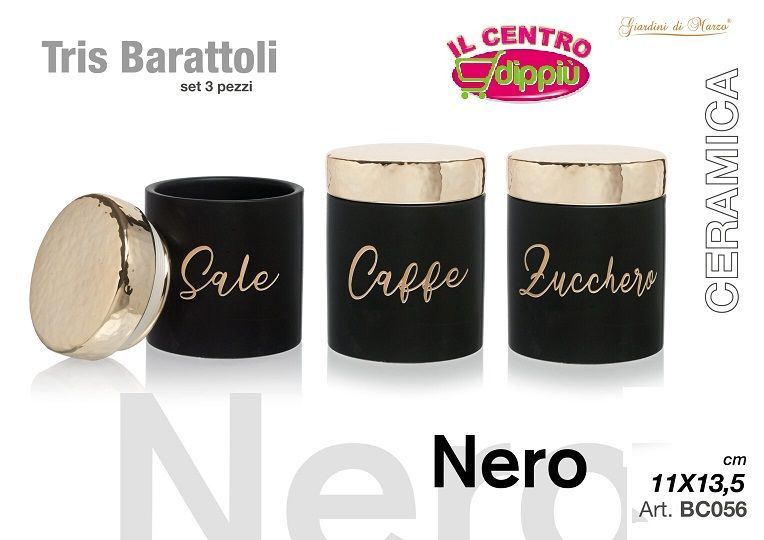 TRIS BARATTOLI NERO TAPPO ORO