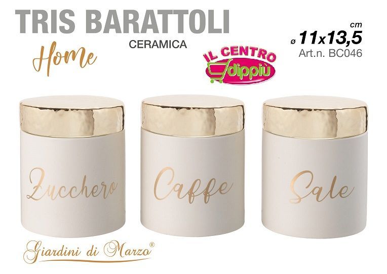 TRIS BARATTOLI BIANCO TAPPO ORO