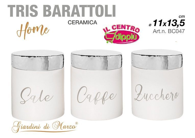TRIS BARATTOLI BIANCO TAPPO ARGENTO