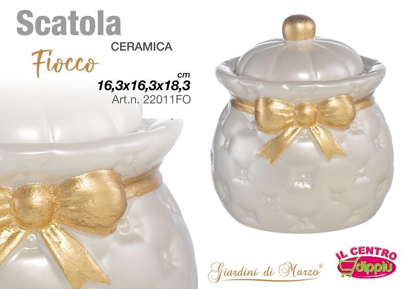 SCATOLA FIOCCO PERLATO FOGLIA ORO