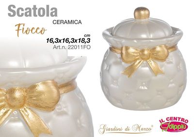 SCATOLA FIOCCO PERLATO FOGLIA ORO