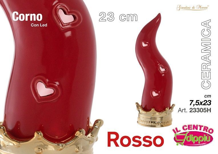 CORNO ROSSO/ORO C/LED MEDIO 23 CM