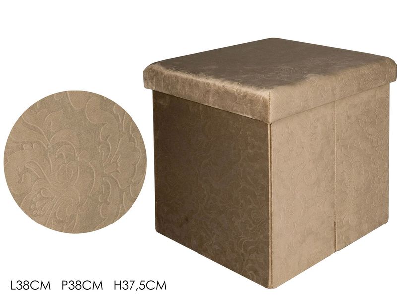 POUF CONTENITORE 38X38XH37.5CM DAMASCATO  TORTORA