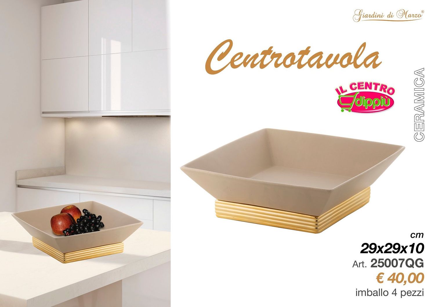 CENTRO TAVOLA QUADRATO ORO
