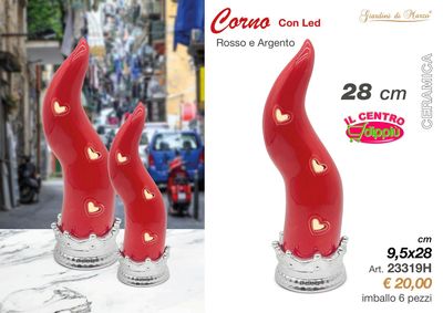 CORNO ROSSO/ARGENTO CON LED GRANDE 28 CM