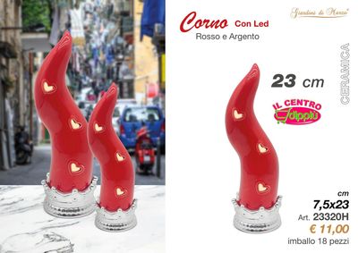 CORNO ROSSO/ARGENTO C/LED MEDIO 23 CM