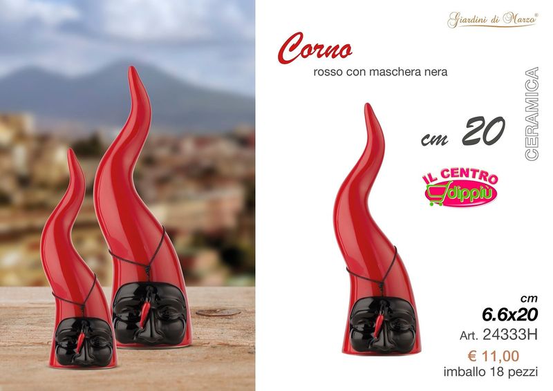 CORNO MEDIO ROSSO MASCHERA NERA 20 CM