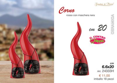 CORNO MEDIO ROSSO MASCHERA NERA 20 CM