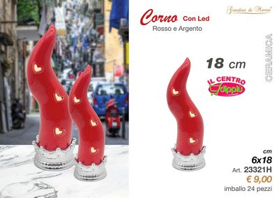 CORNO ROSSO/ARGENTO C/LED PICCOLO 18 CM