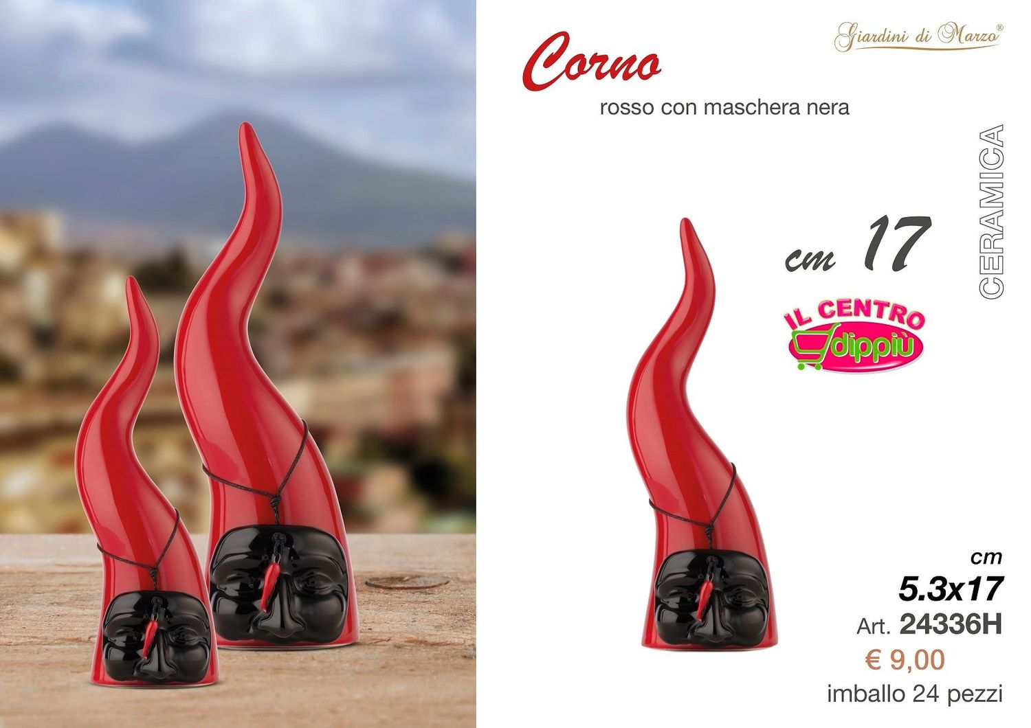 CORNO PICCOLO ROSSO MASCHERA NERA 17 CM