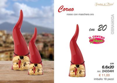 CORNO MEDIO ROSSO MASCHERA ORO 20 CM