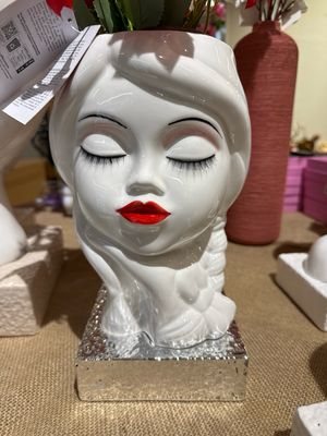 VASO BAMBOLINA 25CM BIANCA BASE ARGENTO