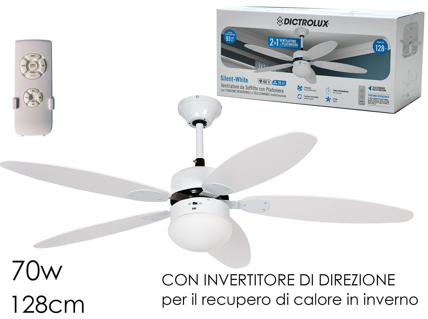 VENTILATORE SILENT WHITE 5PALE 128CM