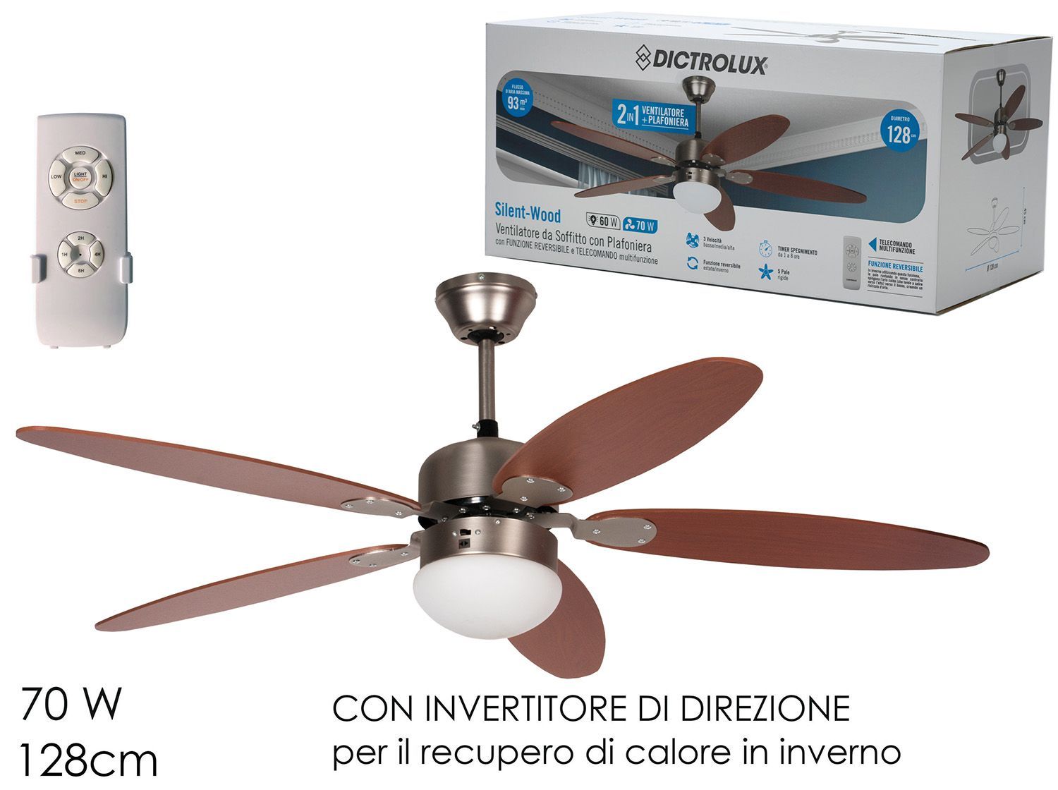 VENTILATORE SILENT WOOD 5PALE 128CM