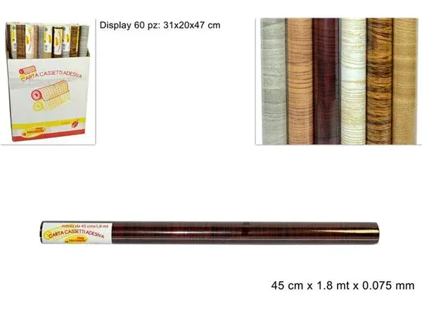 ROTOLO CARTA ADESIVA EFFETTO LEGNO 45 × 1,80 m
