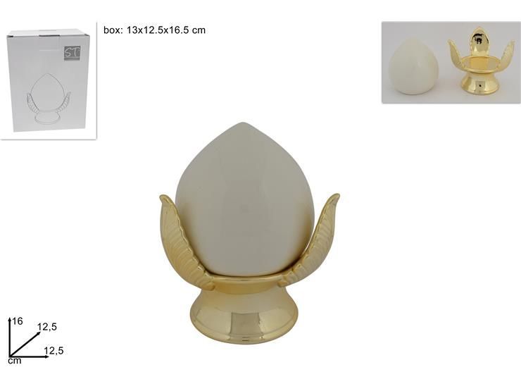 PUMO BIANCO CON BASE ORO - 16 CM