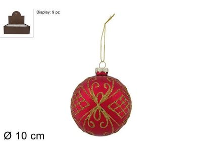 PALLA DI NATALE IN VETRO ROSSA DECORATA CON GLITTER ORO - 10 CM PALLA DI NATALE IN VETRO ROSSA DECORATA CON GLITTER ORO - 10 CM