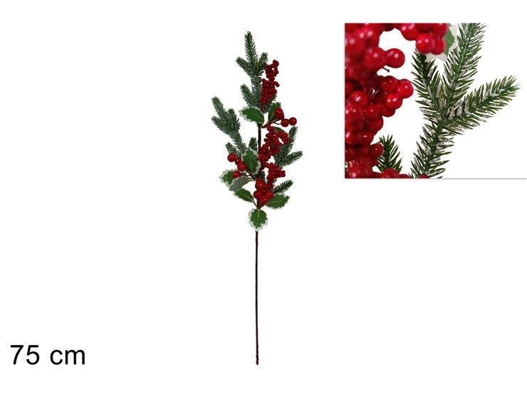 STELO CON BACCHE DI AGRIFOGLIO - 75CM