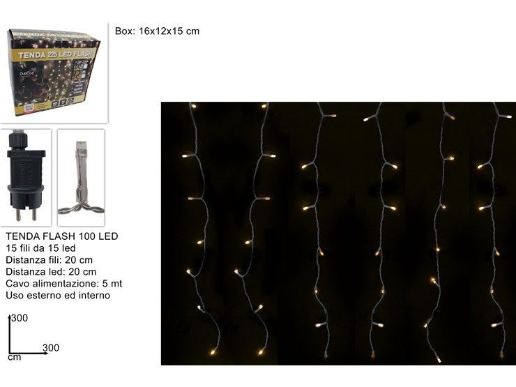 TENDA LUMINOSA FLASH 225 LED - BIANCO CALDO (3X3 MT)