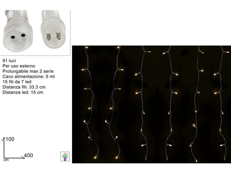 TENDA LUMINOSA FLASH 91 LED - BIANCO CALDO (4X1 MT PROLUNGABILE)