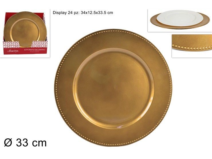 SOTTOPIATTO ORO CON BORDO PUNTINATO - 33 CM