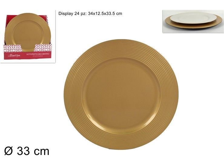 SOTTOPIATTO ORO CON BORDO MULTIRIGHE - 33 CM
