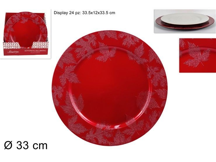 SOTTOPIATTO ROSSO CON FOGLIE - 33 CM