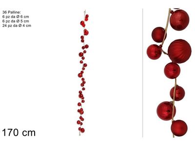 GHIRLANDA CON 36 PALLINE ROSSE - 170 CM GHIRLANDA CON 36 PALLINE ROSSE - 170 CM