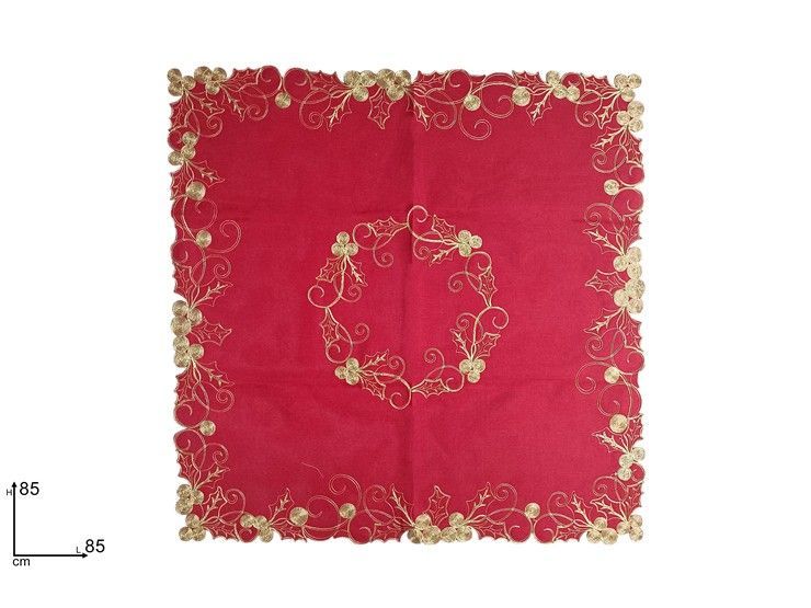 CENTROTAVOLA NATALIZIO ROSSO CON VISCHIO ORO - 85X85 CM