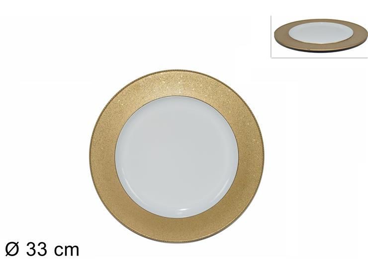 SOTTOPIATTO NATALIZIO 33CM BIANCO BORDO ORO