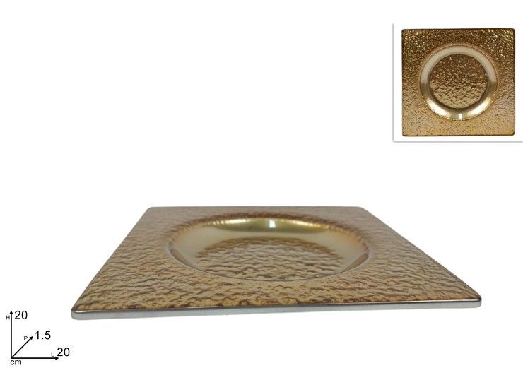 PIATTINO VETRO QUADRATO BORDO ORO 20 CM PIATTINO VETRO QUADRATO BORDO ORO 20 CM