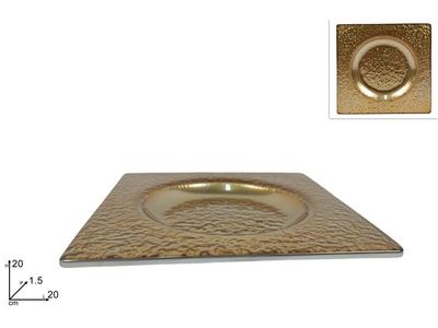 PIATTINO VETRO QUADRATO BORDO ORO 20 CM PIATTINO VETRO QUADRATO BORDO ORO 20 CM