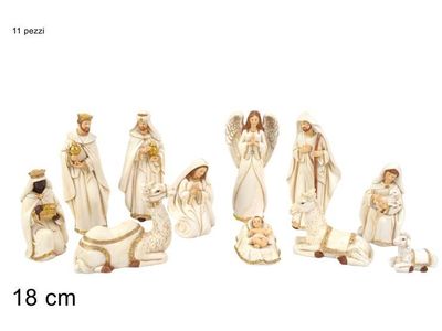 NATIVITA' 11 PEZZI ABITI CHIARI CON ORO 18CM