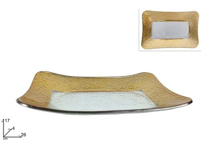 PIATTINO VETRO RETTANGOLARE CON BORDO ORO 26X17CM PIATTINO VETRO RETTANGOLARE CON BORDO ORO 26X17CM