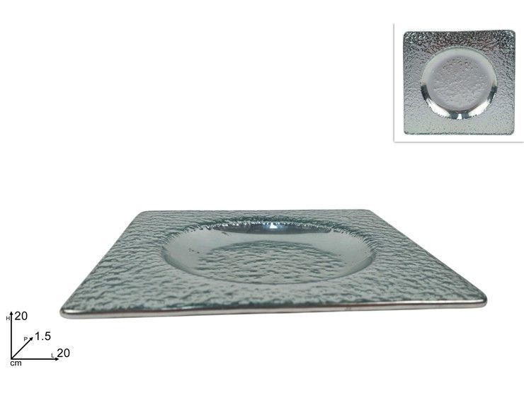 PIATTINO VETRO QUADRATO SILVER 20 CM